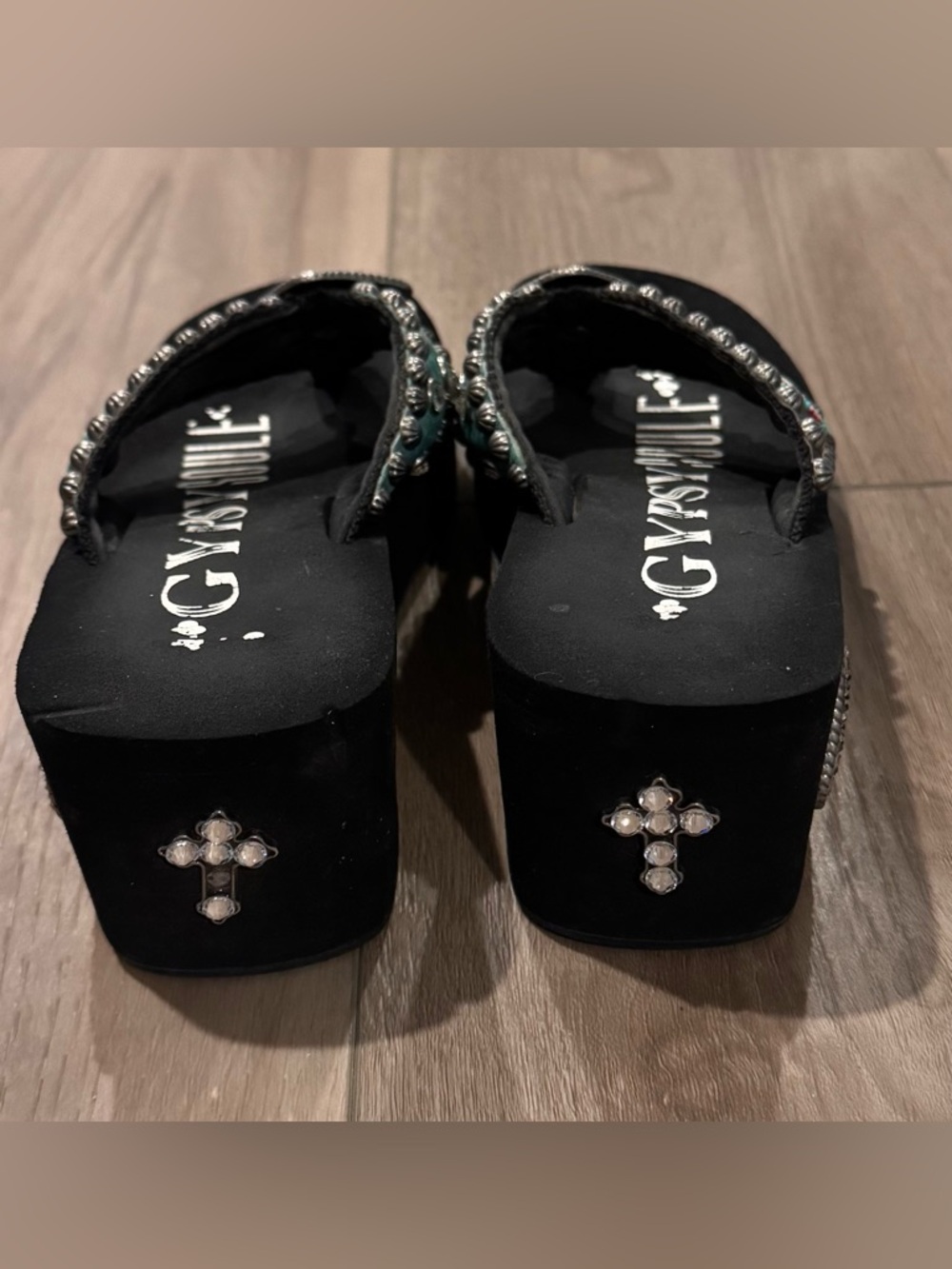 Gypsy Soul Platform Flip-flops Turquoise Skull Rhinestones Beaded Straps Size 8 - Picture 5 of 7